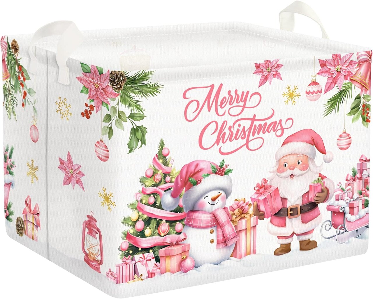 Christmas Gift Basket Merry Christmas Poinsettia Tree Nursery Bin Sleigh Snowflake Xmas Balls Ornament Storage Kid Clothes Toy Book Shelf Basket